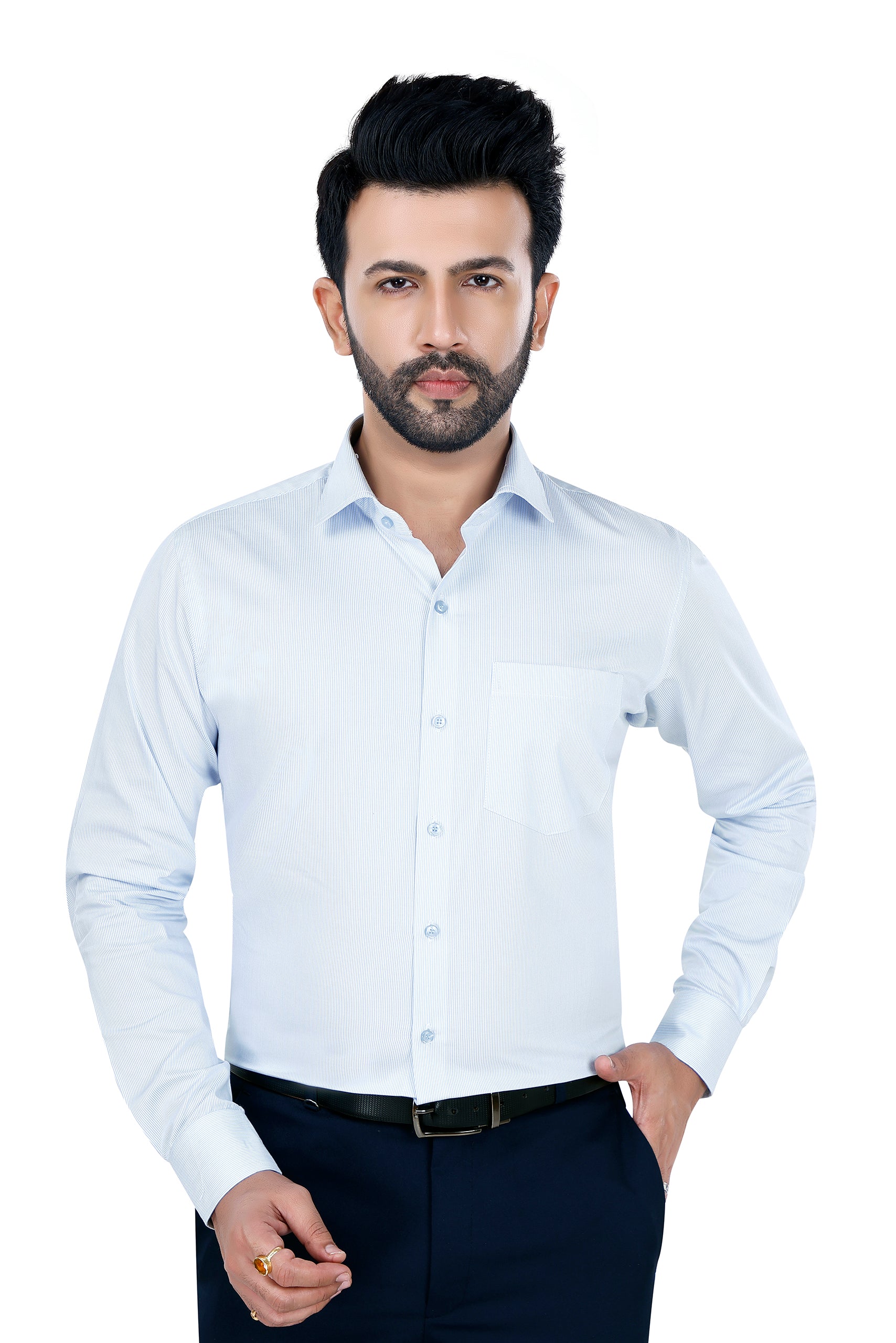 Stripped Cotton Blue Shirt