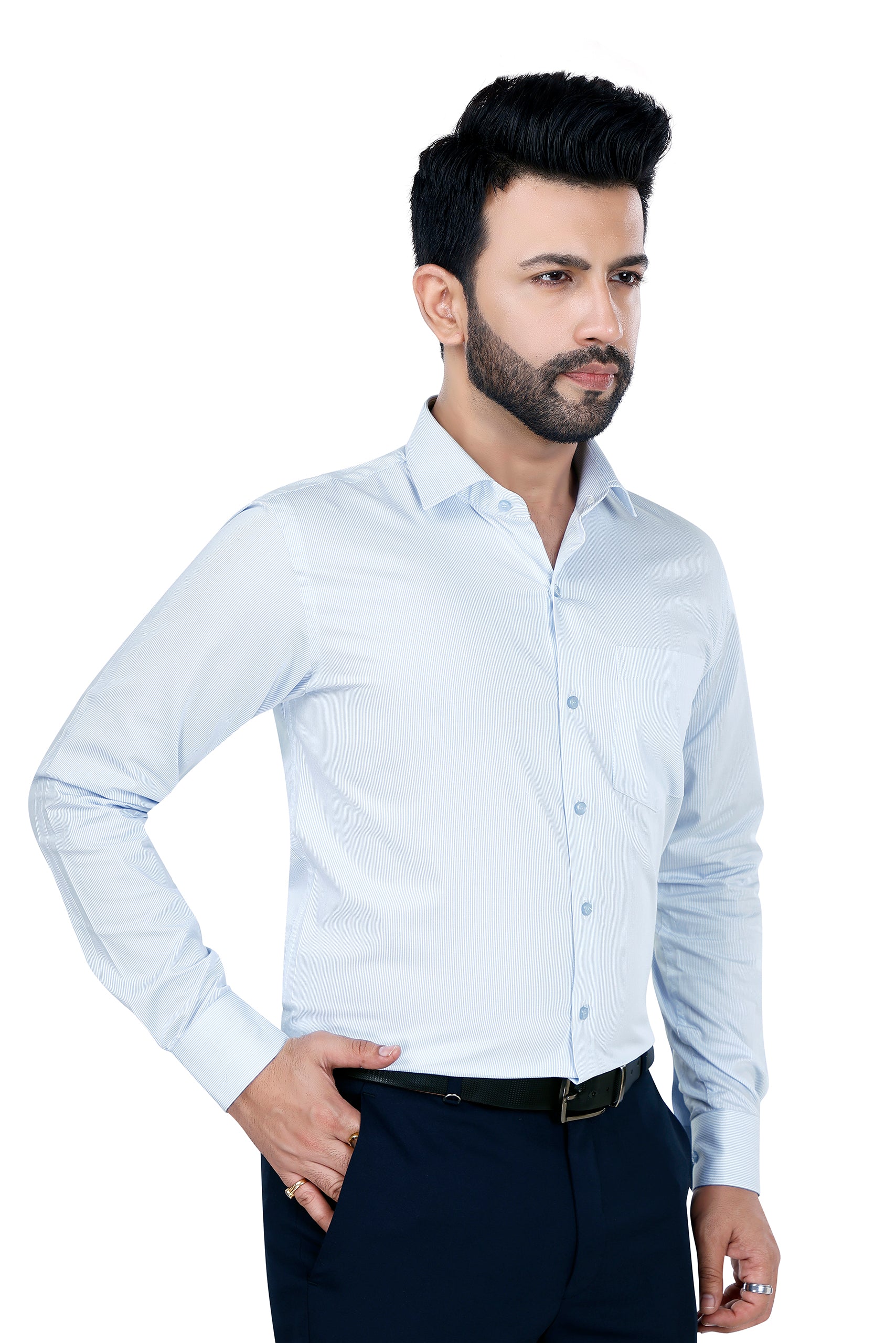Stripped Cotton Blue Shirt