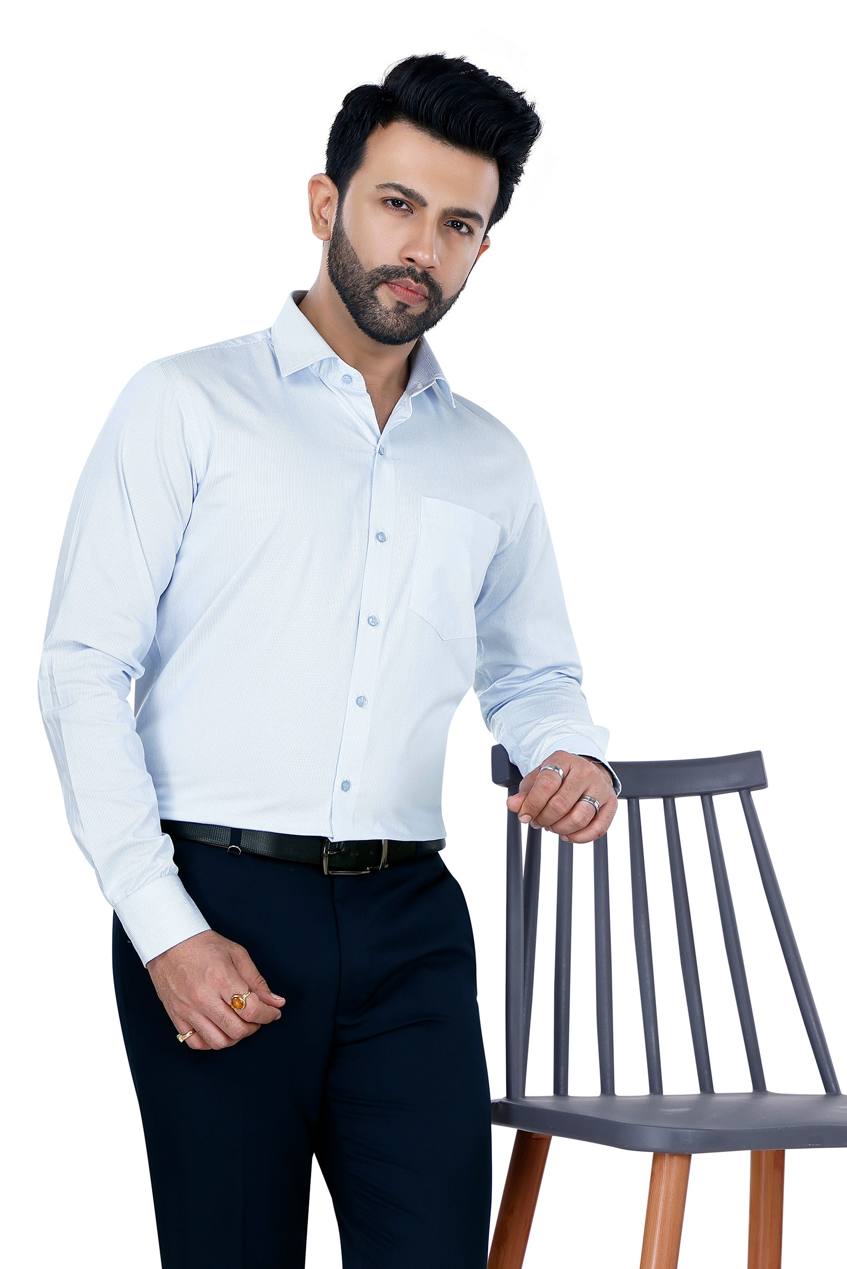 Stripped Cotton Blue Shirt