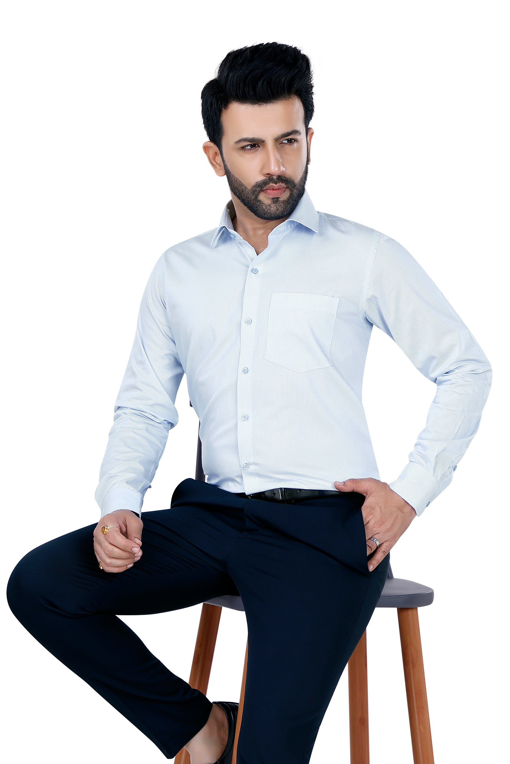 Stripped Cotton Blue Shirt