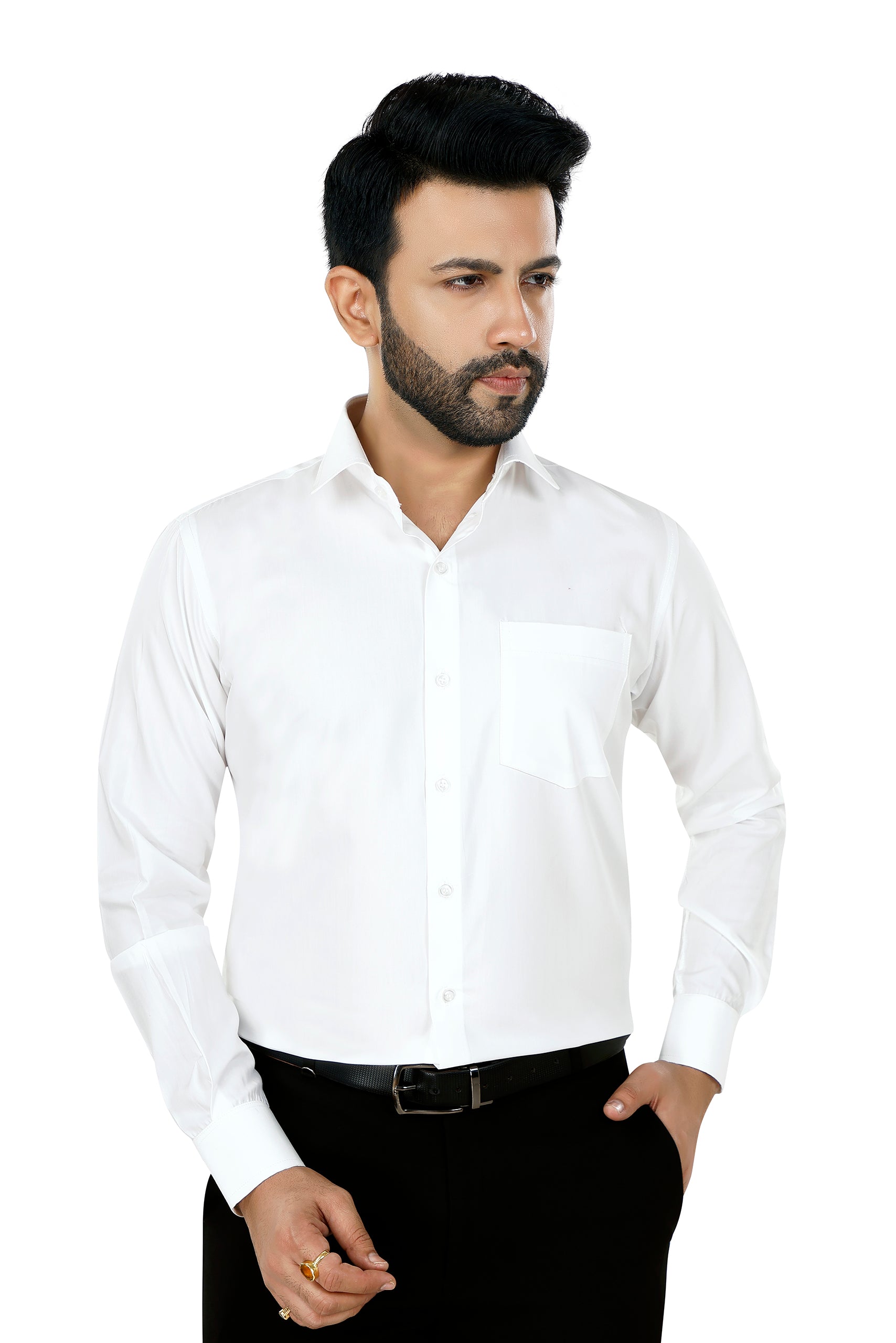 Solid White Cotton Tencel Shirt