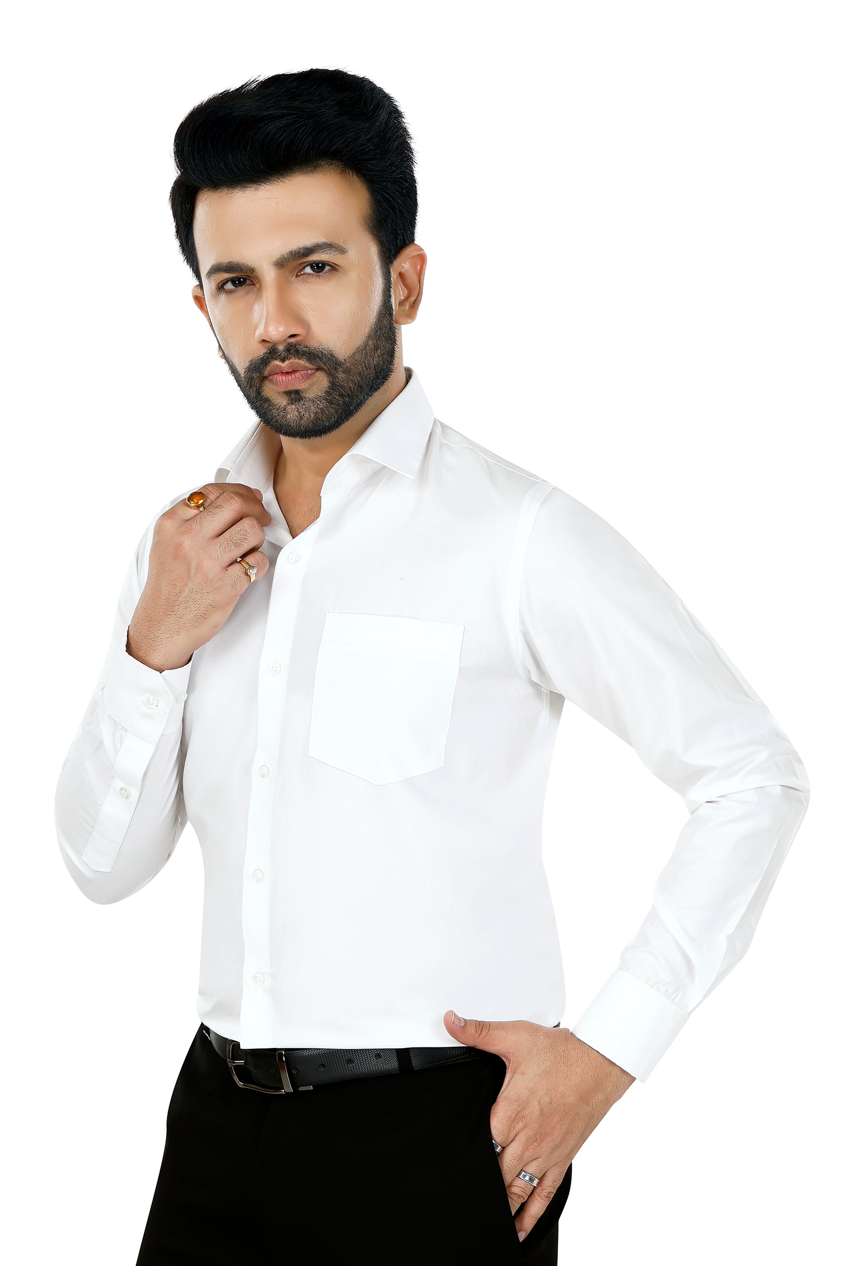 Solid White Cotton Tencel Shirt