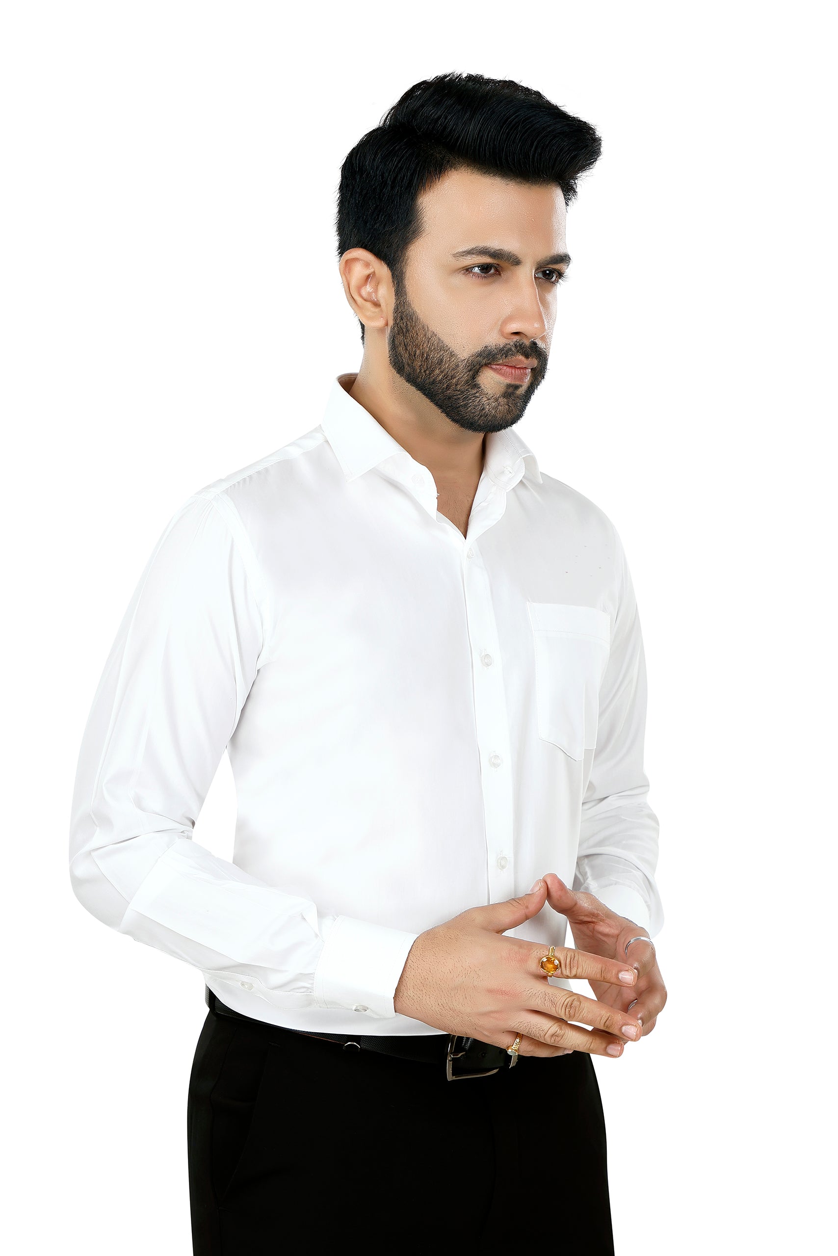 Solid White Cotton Tencel Shirt