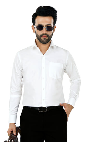 Solid White Cotton Tencel Shirt
